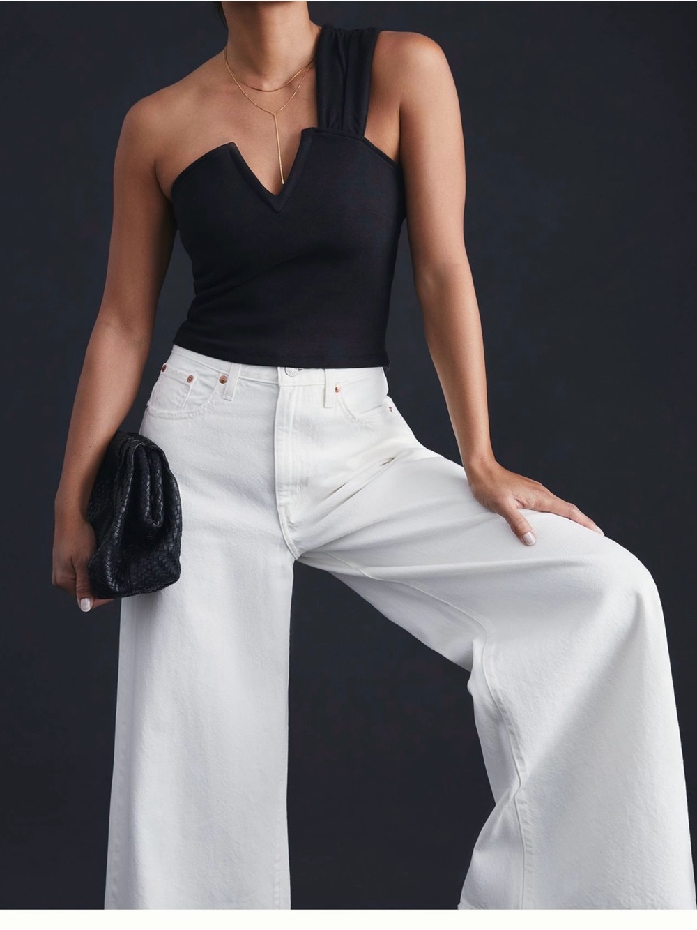 Anthropologie Black One-Shoulder Top
